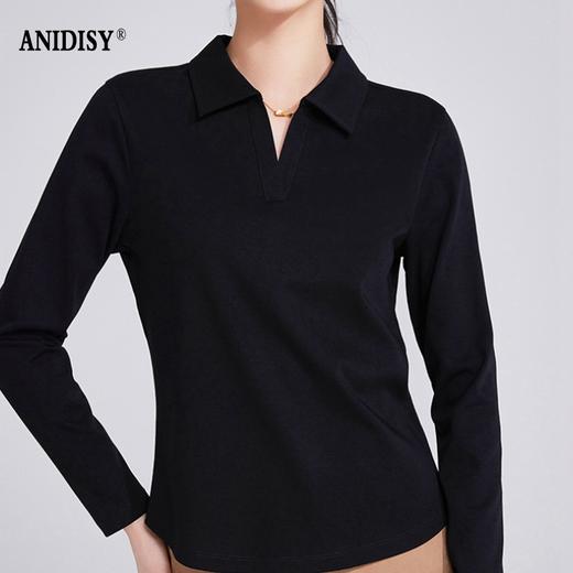 时尚翻领丝光棉长袖套头T恤 商品图3