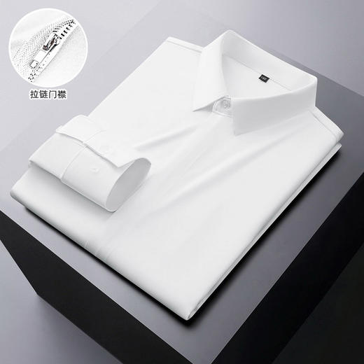 【拉链门襟】【DM】大依优型大码男装长袖衬衫男士拉链白衬衫宽松加肥加大码商务弹力无痕衬衣 商品图8