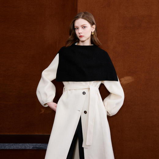 三彩2025新款纯色微高领外搭大衣披肩针织保暖百搭时髦氛围感短款 商品图2