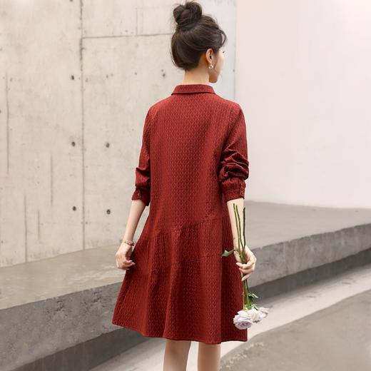 韩系长袖连衣裙2025新款修身显瘦中长女春秋提花初秋a字衬衫裙子LYG1612 商品图1