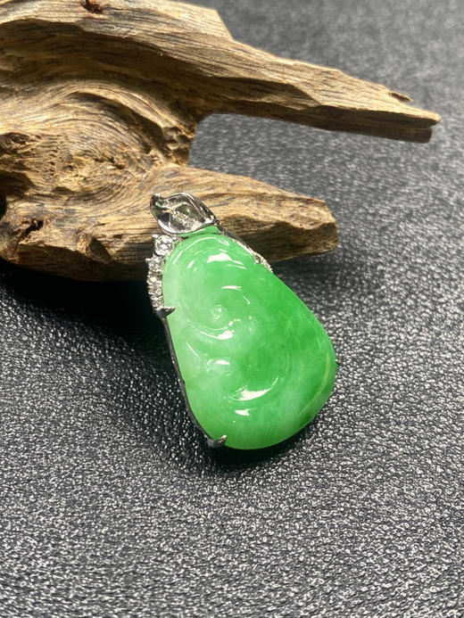 【FC0124】18K镶嵌翡翠冰种阳绿如意吊坠  有种有色 款式精美 吉祥如意 商品图2