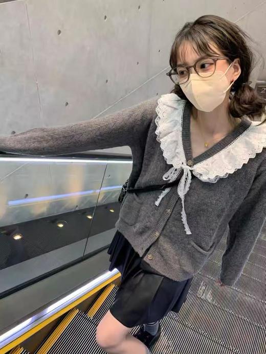 【孤品捡漏】G61灰色花边领针织开衫毛衣-喜出 商品图4