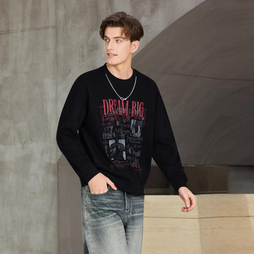 半身缘男装 秋季高棉舒适潮流个性印花圆领卫衣253212P04510039 商品图1