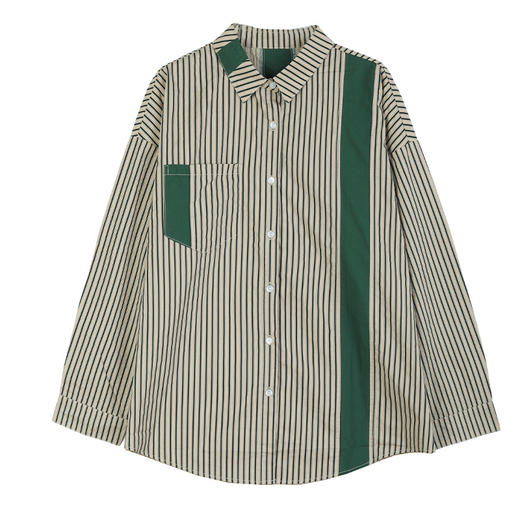 GYH 9368条纹衬衫拼接撞色休闲宽松显瘦大码衬衣 商品图4