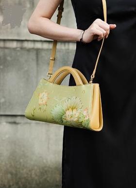 新中式国风桑蚕丝旗袍牛皮印花，高端斜挎单肩手提包包TX-LD120115