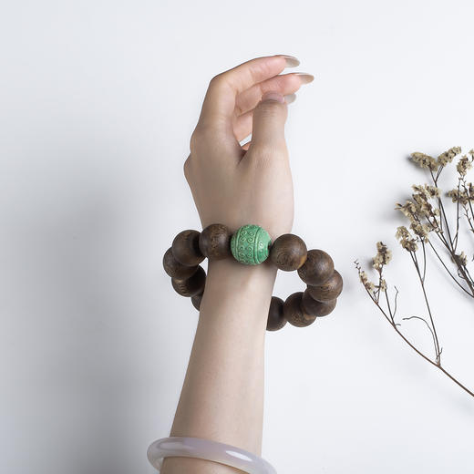 xy0576沉香+原矿高瓷绿松石大手串18mm 商品图9