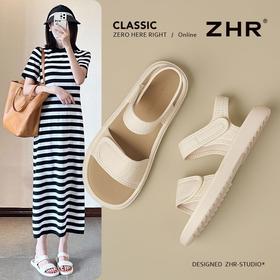ZHR平底凉鞋女2025新款夏季外穿配裙子魔术贴轻便舒适软底凉拖女