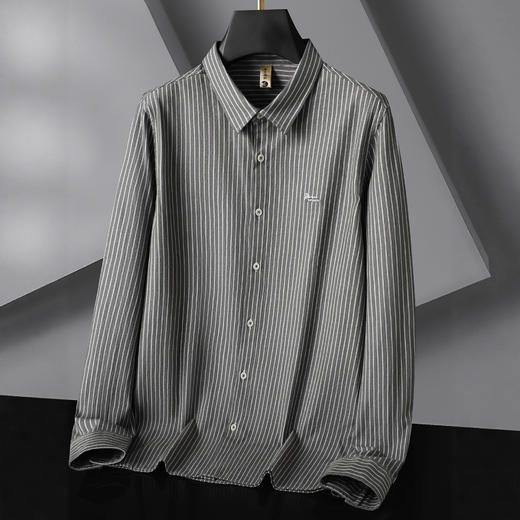 【100%棉】【DG】大依优型大码男装加肥大码男装全棉长袖衬衫纯棉上衣服胖子时尚休闲竖条 商品图1