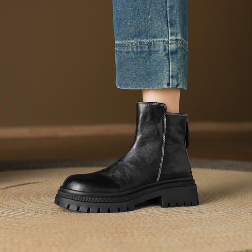 阿么手工女鞋增高厚底短靴2025新款复古拉链洋气时髦靴子女款5CM 商品图1