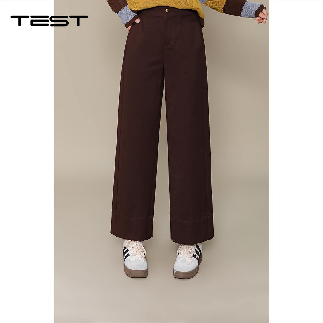 秋上新深咖色高腰宽松直筒阔腿休闲裤3253031