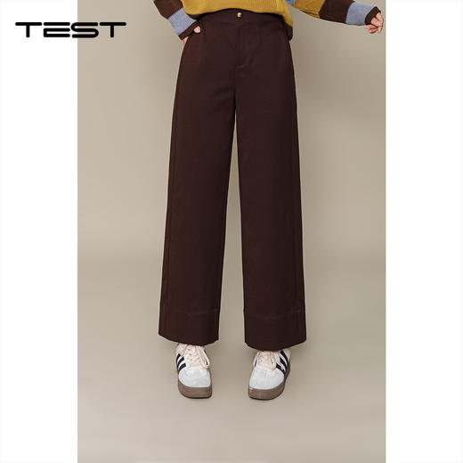 秋上新深咖色高腰宽松直筒阔腿休闲裤3253031 商品图0