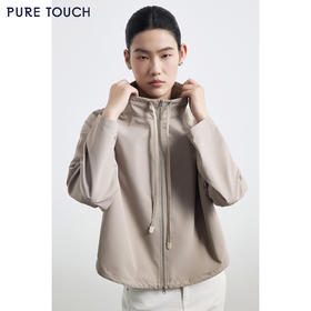 PURE TOUCH 浅卡其色立领抽绳短款风衣外套
