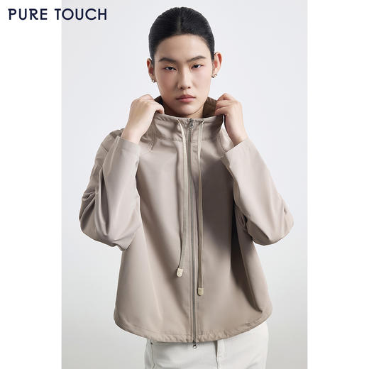 PURE TOUCH 浅卡其色立领抽绳短款风衣外套 商品图0
