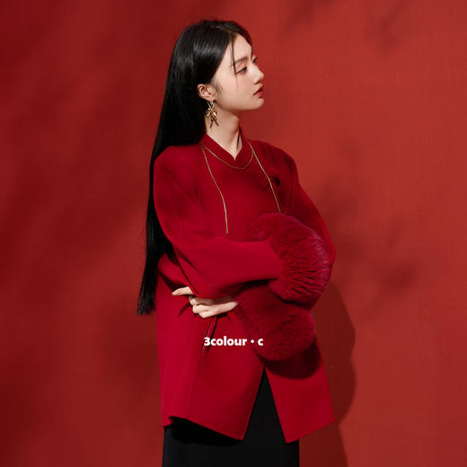 三彩【岁月如锦】2025冬季新款绵羊毛双面呢大衣中长宽松C 商品图1