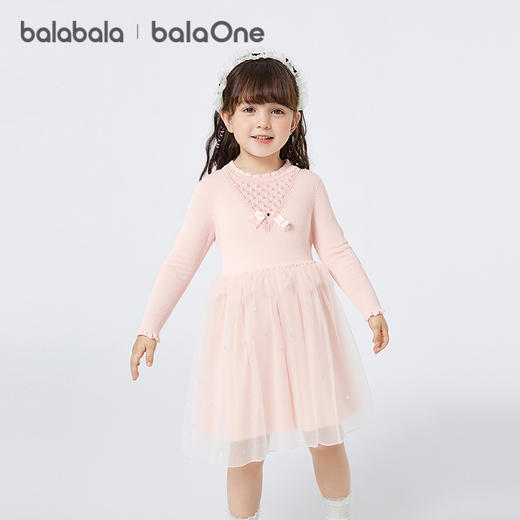 巴拉巴拉balaOne童装儿童连衣裙女2025秋冬新款公主裙针织网纱裙 商品图1