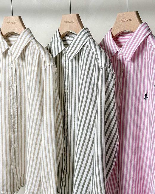单品包邮现货 THS-无 RL马球家 女士 经典亚麻条纹衬衫 3色 BG2821 商品图5