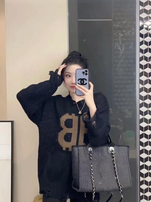 【孤品捡漏】G99黑色破洞珍珠镂空毛衣-喜出 商品图2