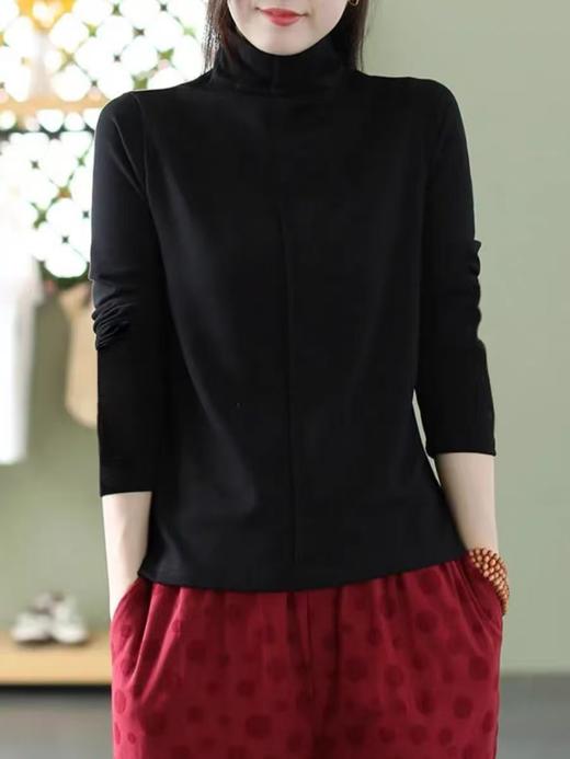 【孤品捡漏】G49黑色徳绒半高领长袖打底衫-喜出 商品图0