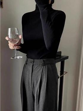 【孤品捡漏】G102半高领高弹力黑色打底衫-喜出