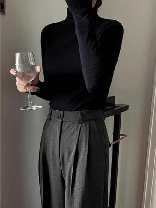 【孤品捡漏】G102半高领高弹力黑色打底衫-喜出 商品图0