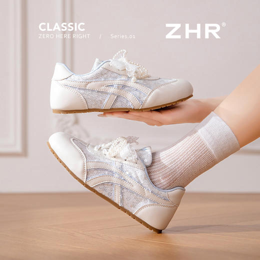 ZHR芭蕾德训鞋女夏季新款蕾丝网面透气小白鞋2025串珠蓝色女鞋 商品图3