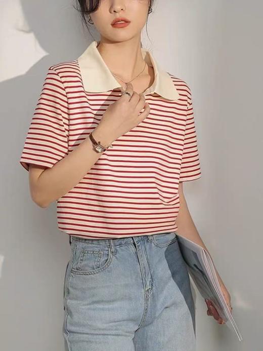 【孤品捡漏】（伊芙丽品牌）G106红色条纹宽松T恤-喜出 商品图1