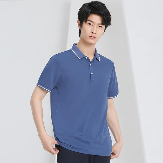 【薄款】圣得西男时尚纯色翻领polo衫2025秋新款棉质休闲短袖T恤 商品图1