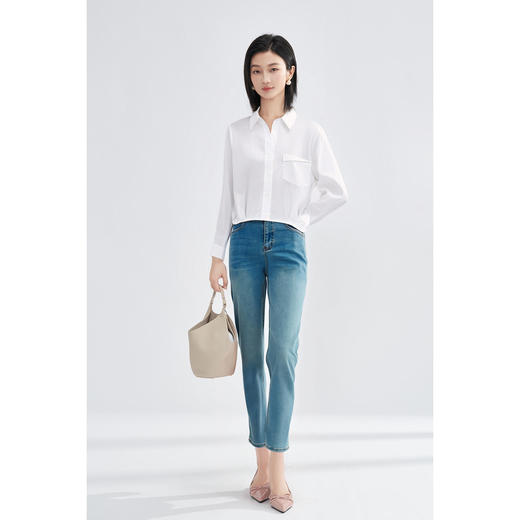 剩L/XL 米思阳2026春季气质白衬衫口袋装饰短款休闲百搭透气棉衬衣女4304 商品图4