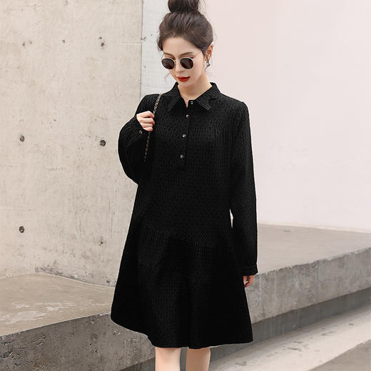 韩系长袖连衣裙2025新款修身显瘦中长女春秋提花初秋a字衬衫裙子LYG1612 商品图3