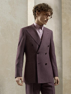 Stylbiella 澳洲美丽诺羊毛羊绒复古紫全麻衬西装套装