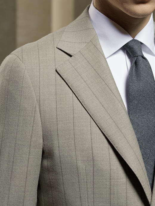 Stylbiella 澳洲美丽诺羊毛米色宽条纹全麻衬西装套装 商品图1