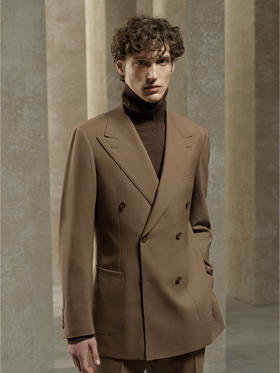 Stylbiella 澳洲美丽诺羊毛棕色全麻衬西装套装