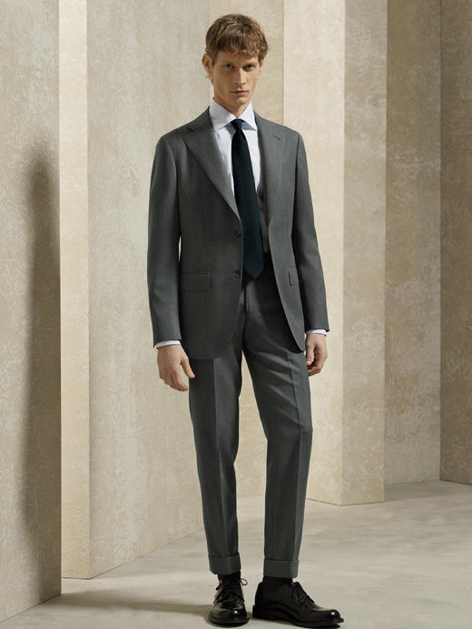 Stylbiella 澳洲美丽诺羊毛中灰色暗条纹全麻衬西装套装 商品图0