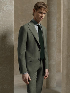 Stylbiella 澳洲美丽诺羊毛橄榄绿亲王格全麻衬西装套装