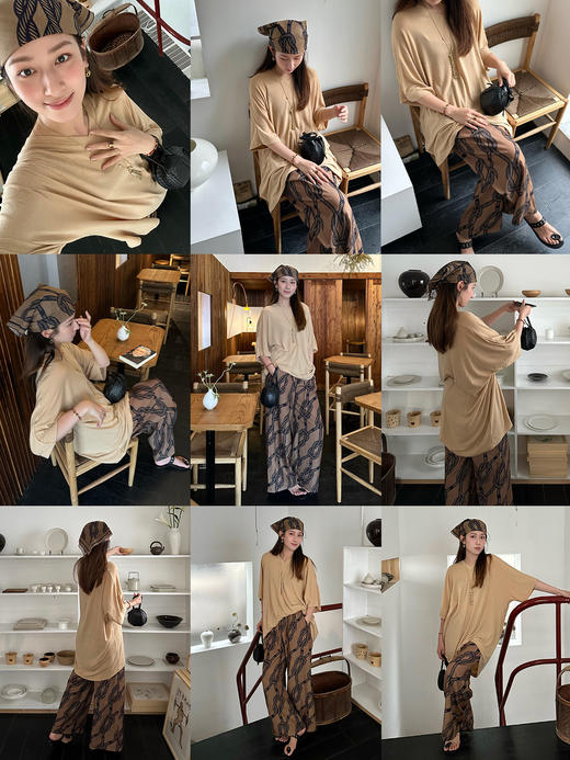 HIDEMI度假系列极简慵懒v领大廓形中长款T恤裙 商品图2