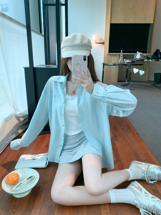 【169元任选2件】最后一波现货！休闲通勤水蓝色宽松长袖衬衫 商品图1