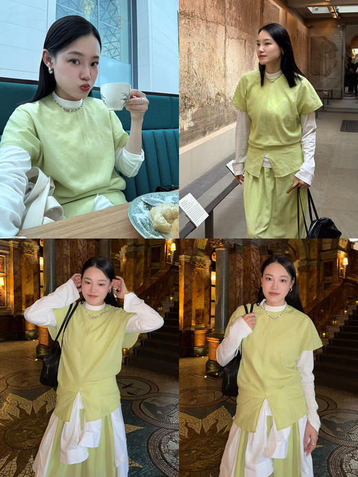 HIDEMI 度假系列多巴胺奶油绿立体斜裁设计感上衣半裙套装 商品图1