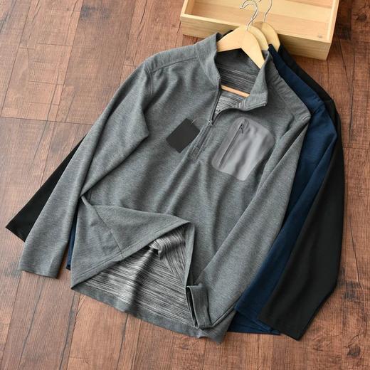 PhasicARII定制面料 男士1/2拉链压胶口袋套头运动休闲打底衫长袖 商品图1