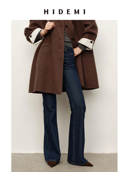 HIDEMI 【demi同款】深牛仔蓝原色微弹喇叭超显瘦长裤牛仔裤 商品图0