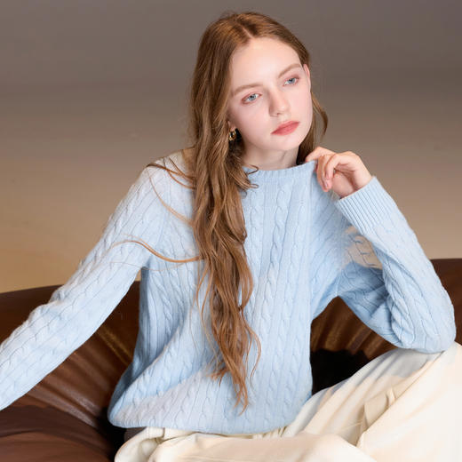 【100绵羊毛】三彩2025冬季新款针织衫绞花肌理毛衫保暖套头衫M 商品图2