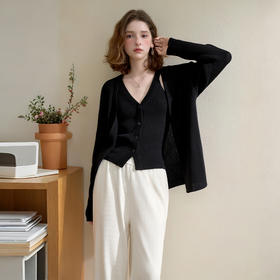 西遇气质通勤休闲套装女秋季单排扣V领背心搭针织开衫外套V2851186/V2855142