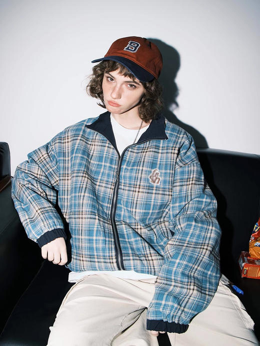 小众双面两穿格子翻领夹克外套 秋冬新款宽松休闲潮牌情侣上衣 商品图4