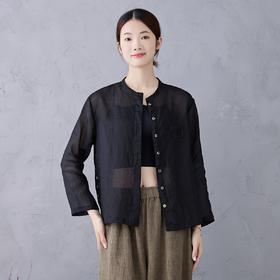 轻柔苎麻衬衣，文艺复古开衫防晒衬衫休闲清透大码中式GYD-A0211