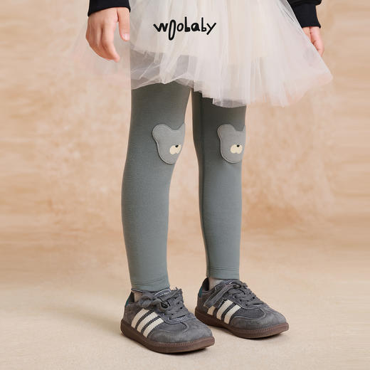 【woobaby】女童打底裤加绒保暖2025秋季新品弹力立体动物护膝长裤 商品图1