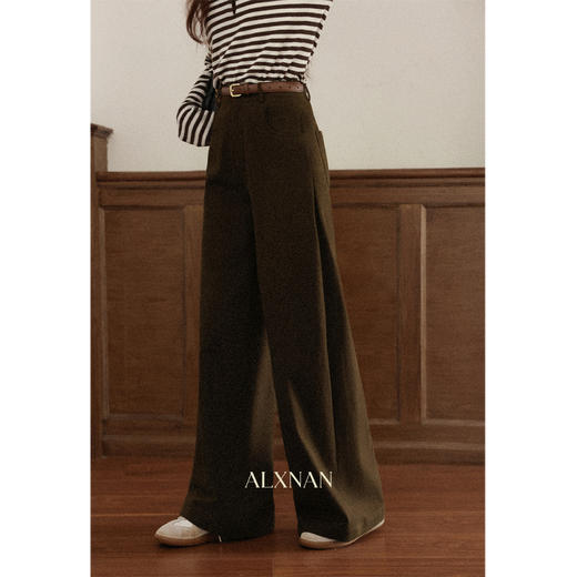 鹿向南「文艺书馆」咖色高腰休闲裤女秋季新款通勤直筒宽松阔腿裤 商品图2