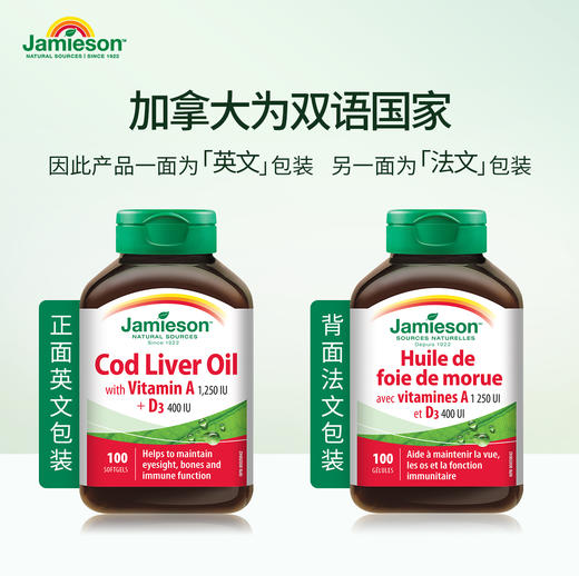 【官方直发】Jamieson深海鳕鱼鱼肝油软胶囊100粒补充OMEGA3维生素AD 商品图7