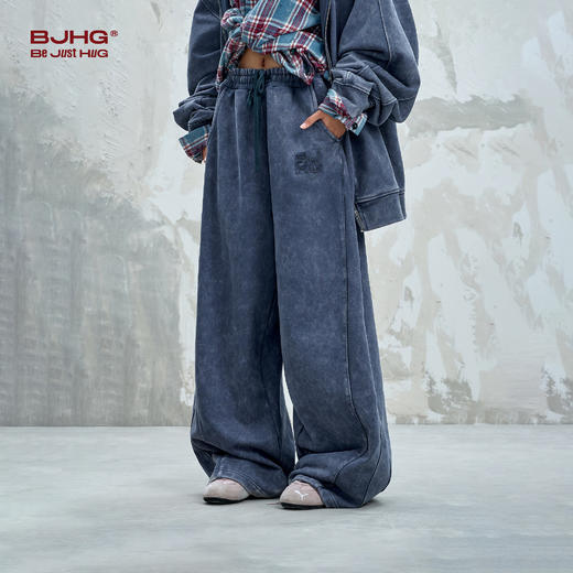 BJHG不计后果新款复古水洗卫裤男款秋季套装宽松层次感直筒裤子女 商品图2