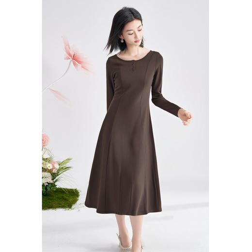 剩S/M/XL 米思阳2026春季新款时髦美拉德圆领连衣裙修身内搭长款裙子女1095 商品图1