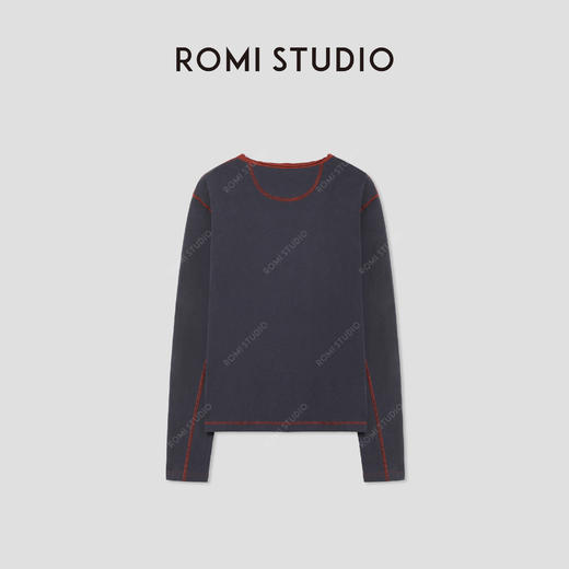 ROMI STUDIO“打破常规”灰红撞色边条舒适棉质长袖上衣RWCASU5423 商品图1
