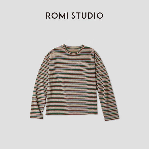 ROMI STUDIO“复古色彩”定织撞色条纹柔软圆领长袖T恤RWCAS65455 商品图0